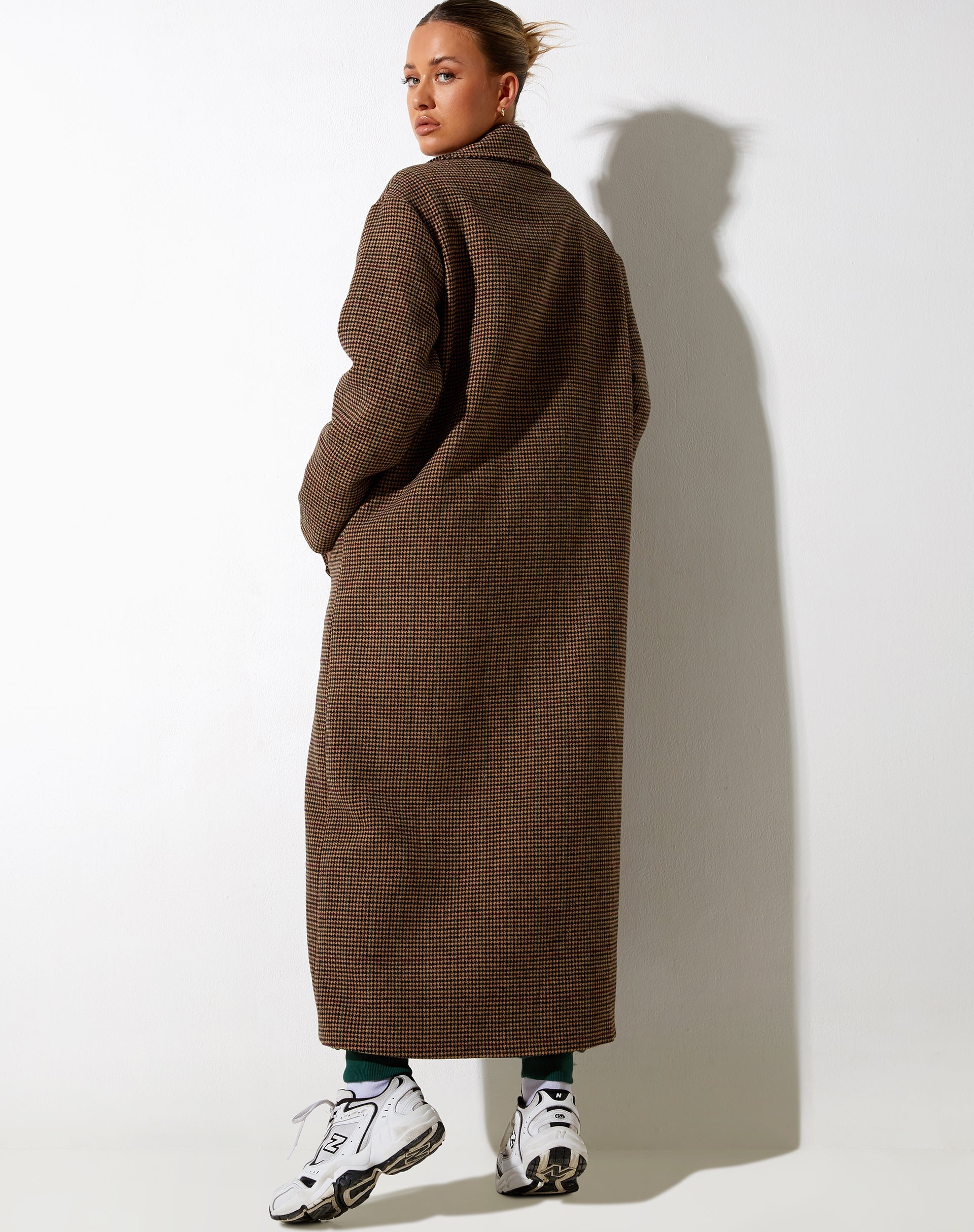 Brown Check Longline Button Up Coat | Utamas – motelrocks-com-eur