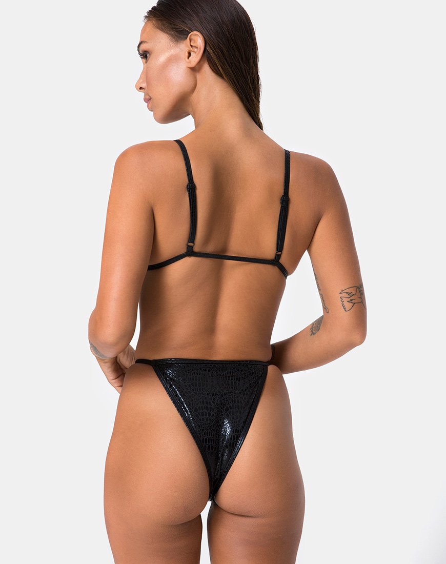 Valter Bikini Top in Black Oil Snake