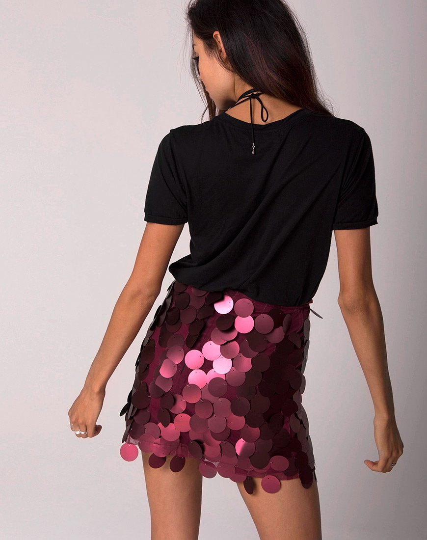 Image of Weaver High Waisted Skirt in Rose Big Disc Sequin