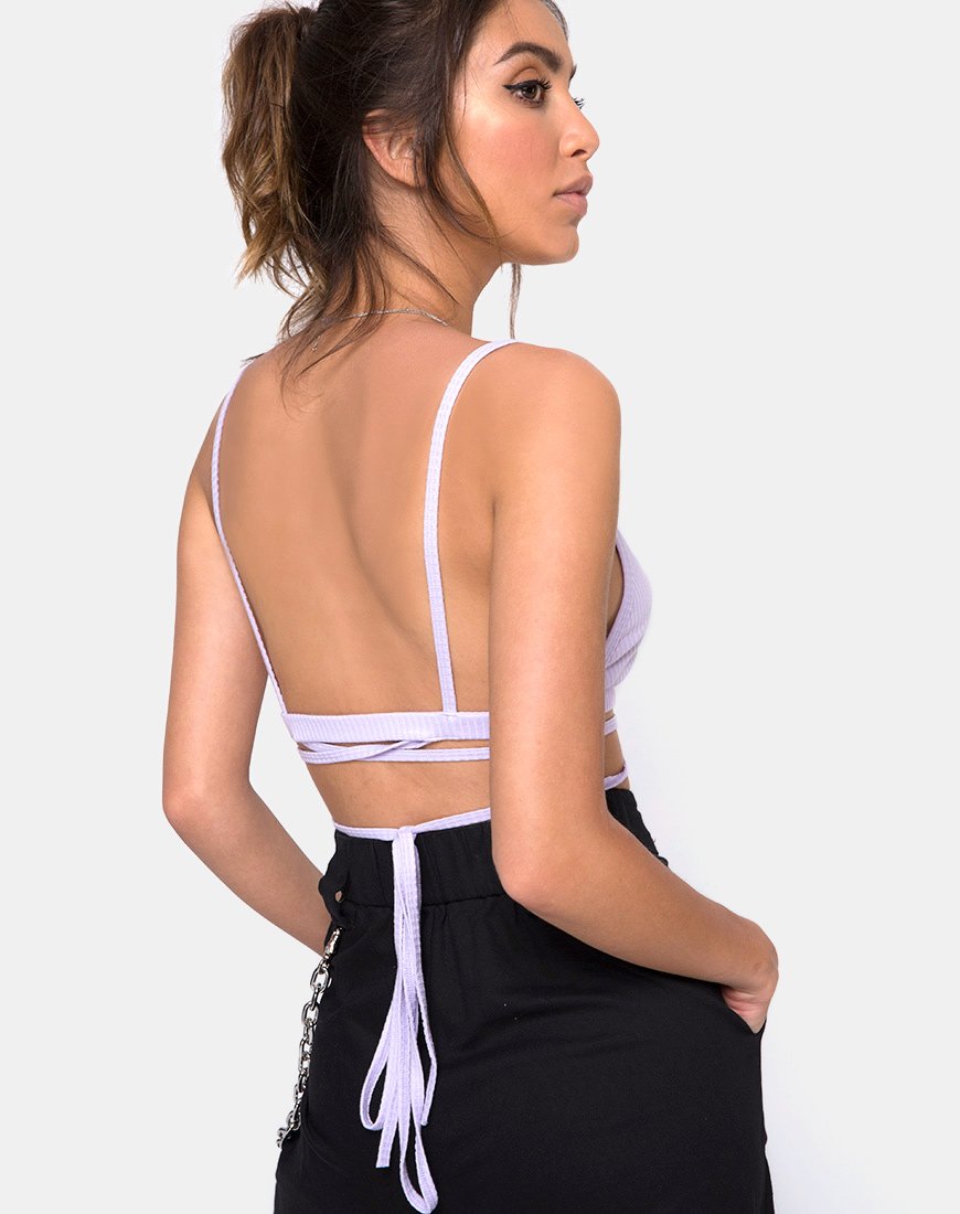 Wrap Around Bralet in Rib Lilac
