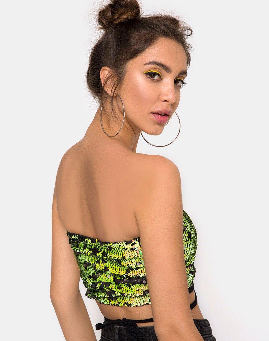 Image of Wrap up Tube Top in Citrus Black sequin