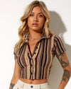 Image of Wuma Cropped Shirt in Mix Stripe Brown