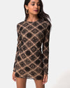 Image of Wyanna Dress in Taupe Net with Black Sign Flock