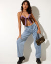 Image of Yanaka Crop Top in Satin Chocolate with Violet Lace