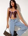 Image of Yanaka Crop Top in Satin Chocolate with Violet Lace