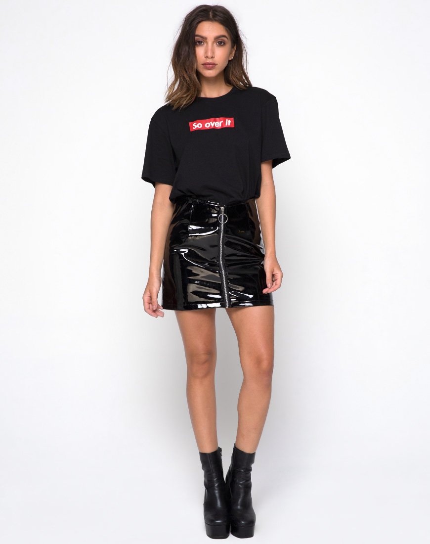Ring Mini Skirt in PU Shiny Black – motelrocks-com-eur