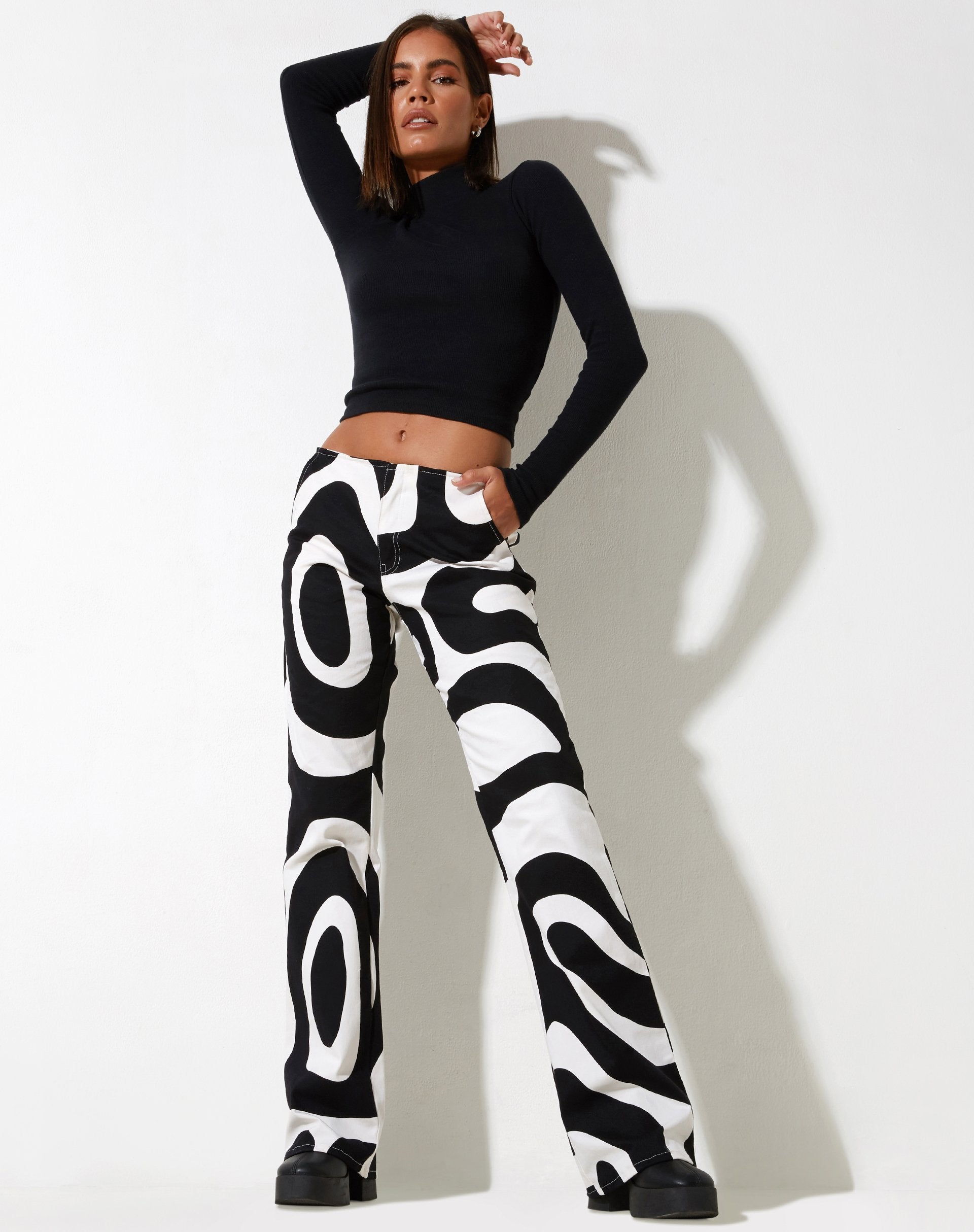 Zoetry Trouser in Optic Swirl Black and White
