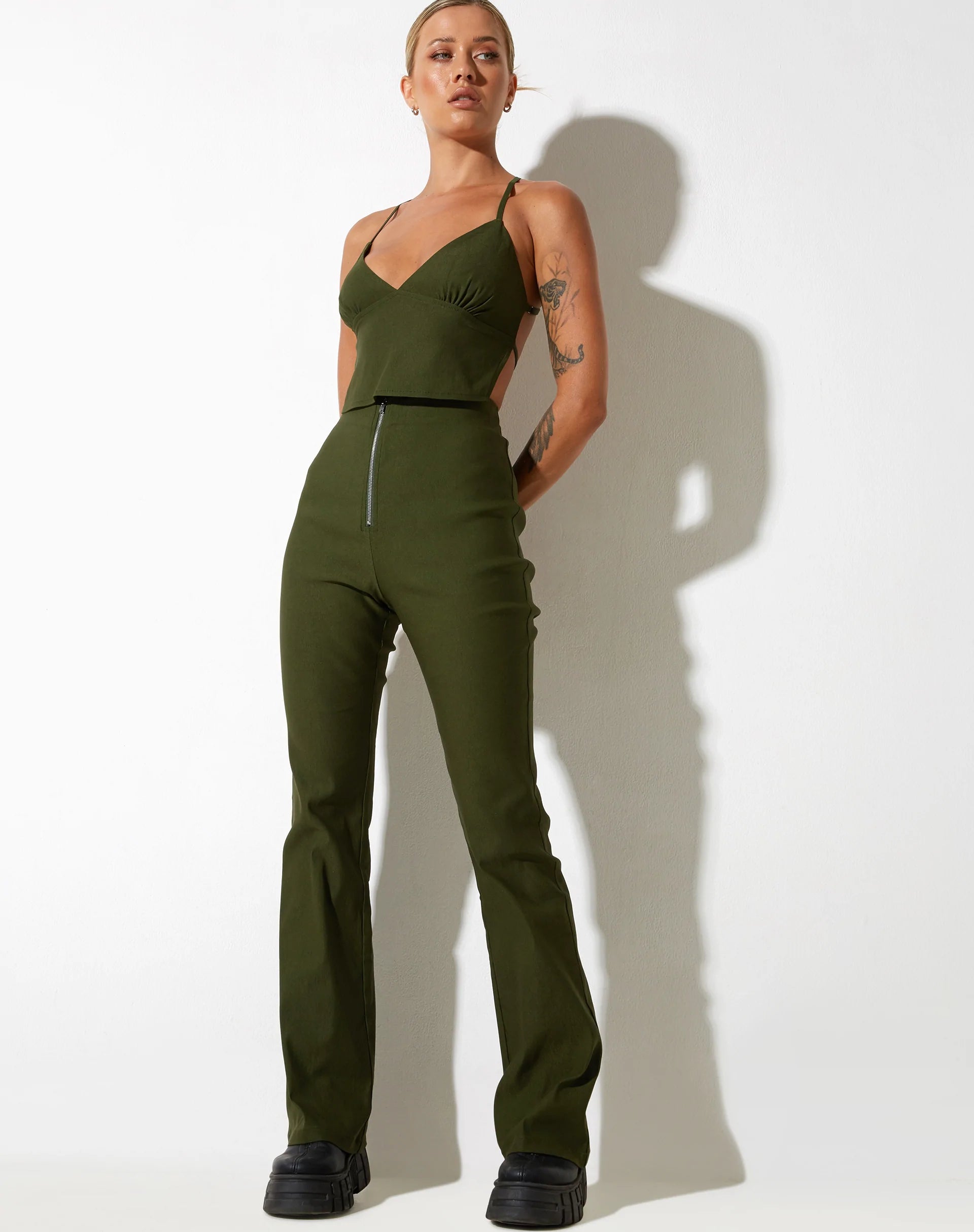 image of Zorah Flare Trouser in Tailoring Olive