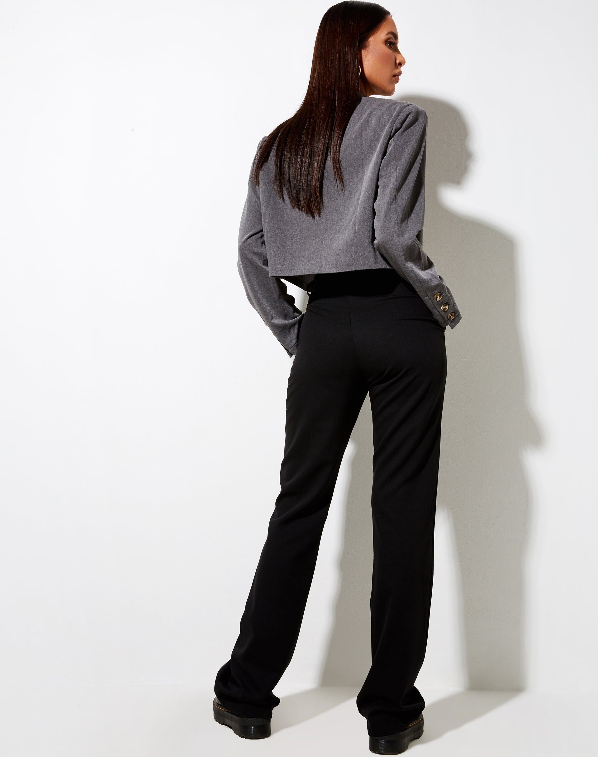 Zorea Trouser in PU Black with White Stitching