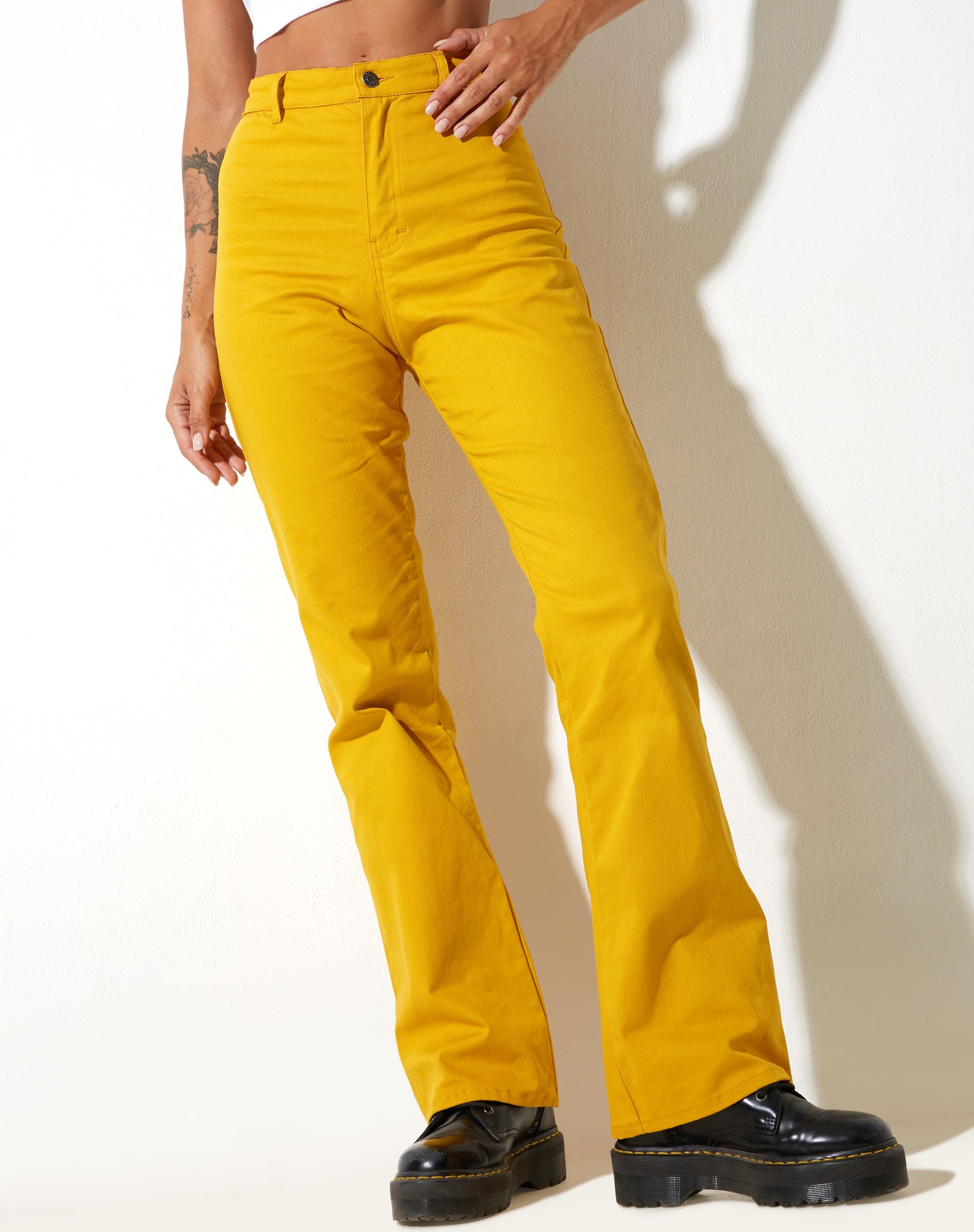 image of Zoven Flare Trouser in Twill Sulfur Mustard