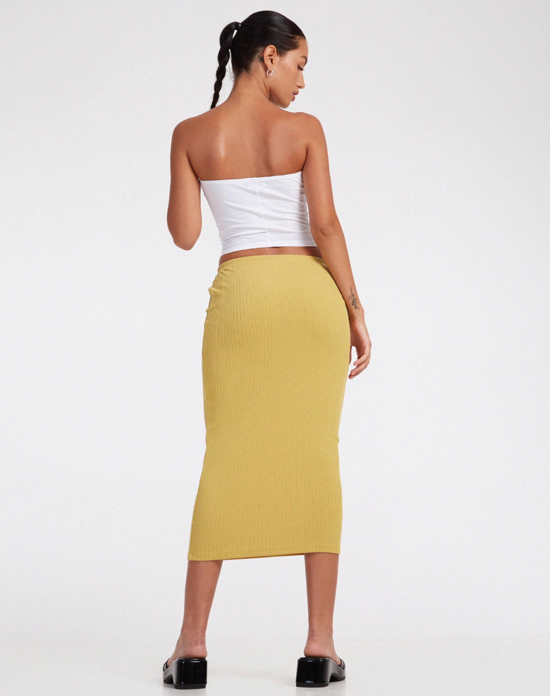 image of Magata Midi Skirt in Jersey Plise Mustard