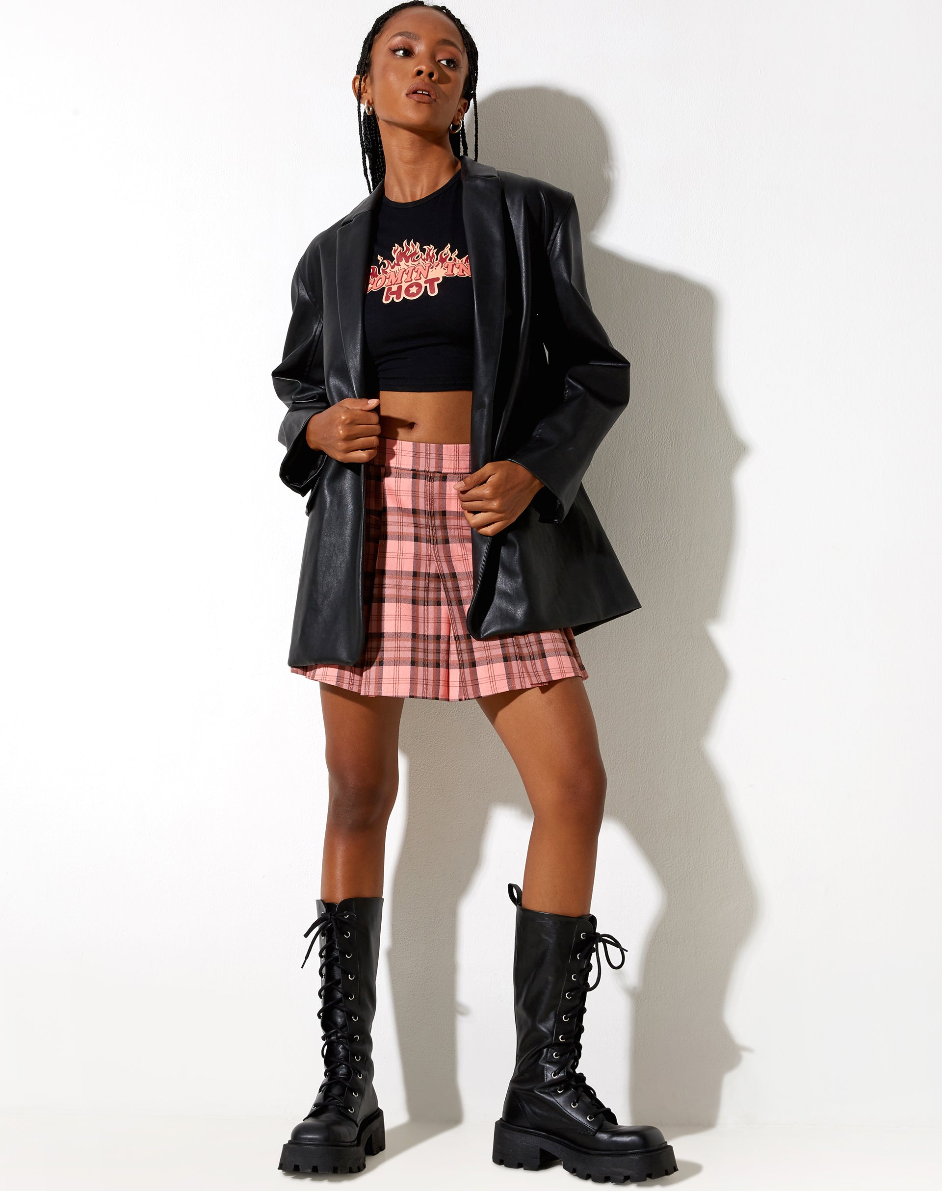 Image of Carga Mini Skirt in Pink and Brown Check