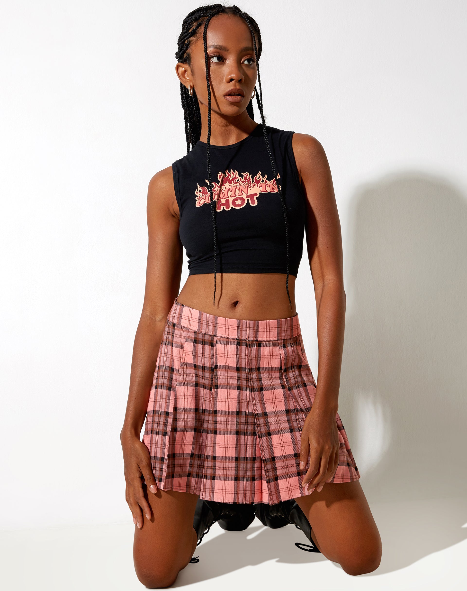 Image of Carga Mini Skirt in Pink and Brown Check