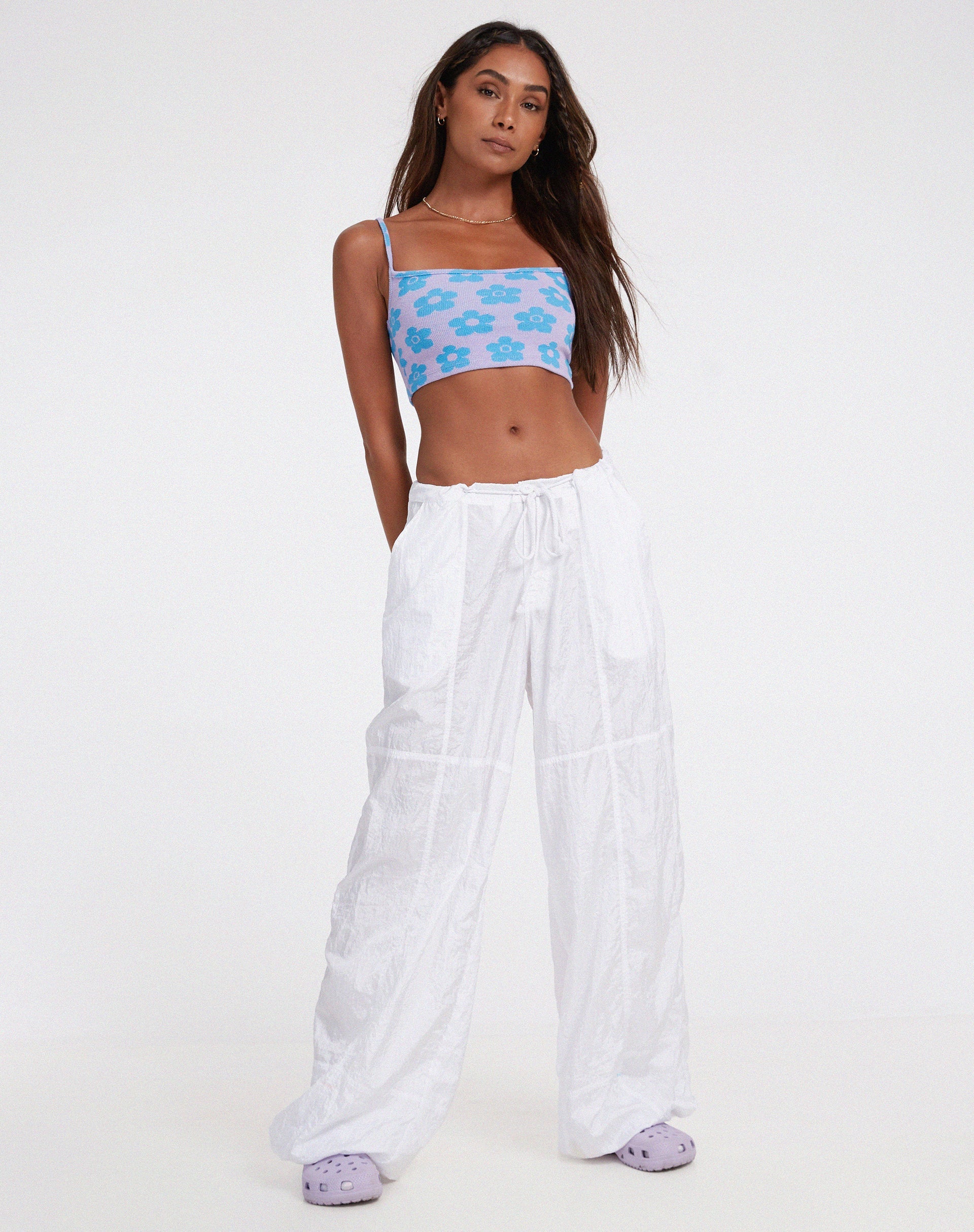 image of Tala Crop Top in Cute Floral Daisy Lilac and Blue