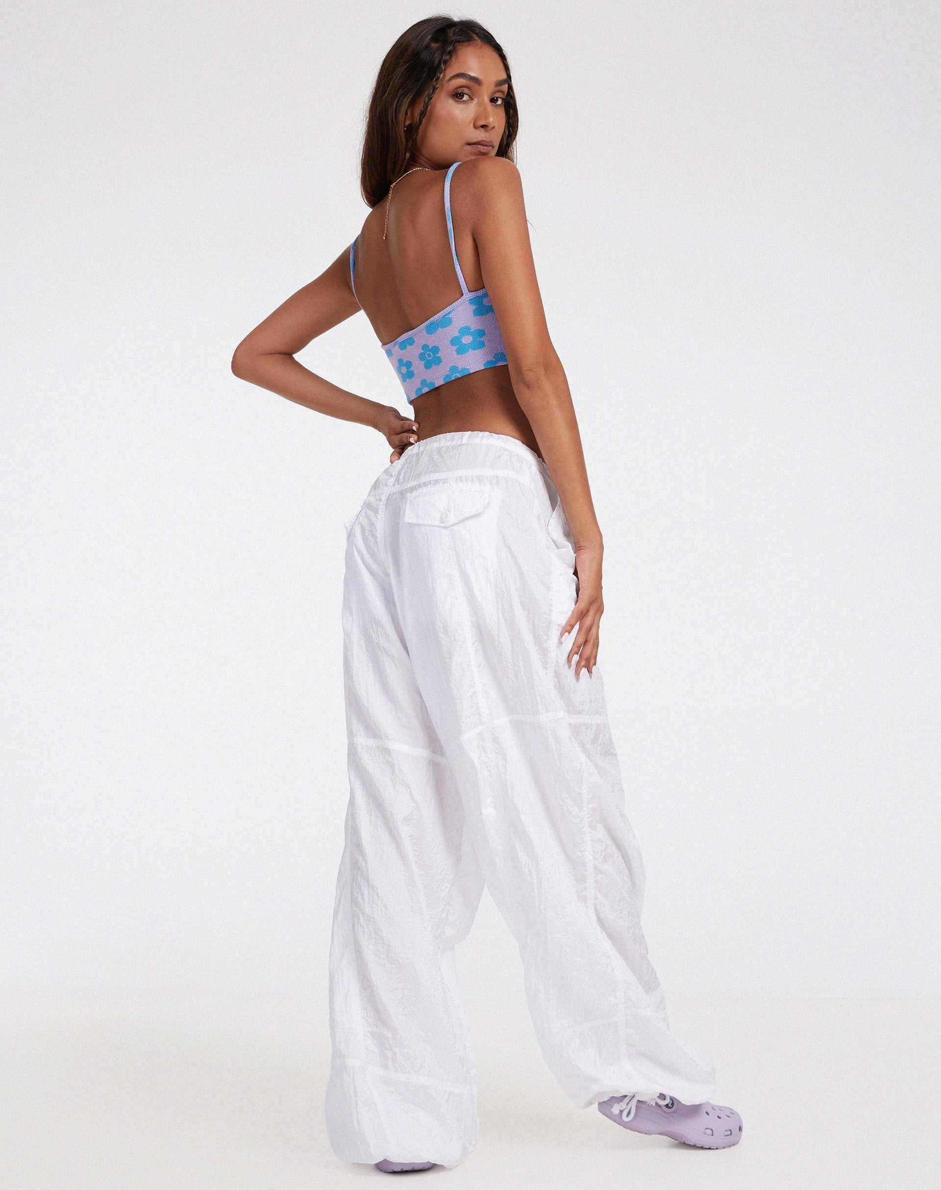 image of Tala Crop Top in Cute Floral Daisy Lilac and Blue